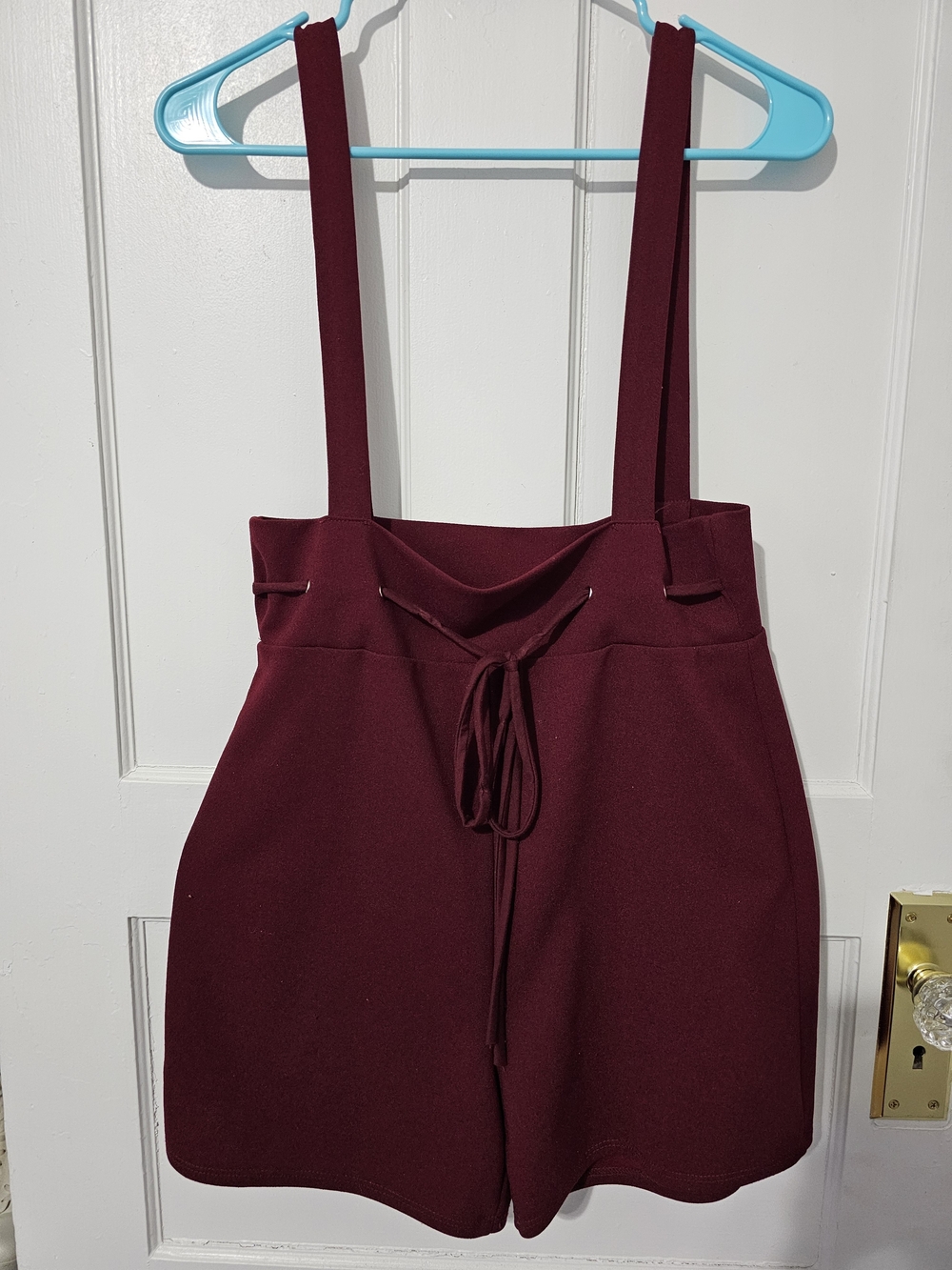 High-Rise Burgundy Suspender Shorts